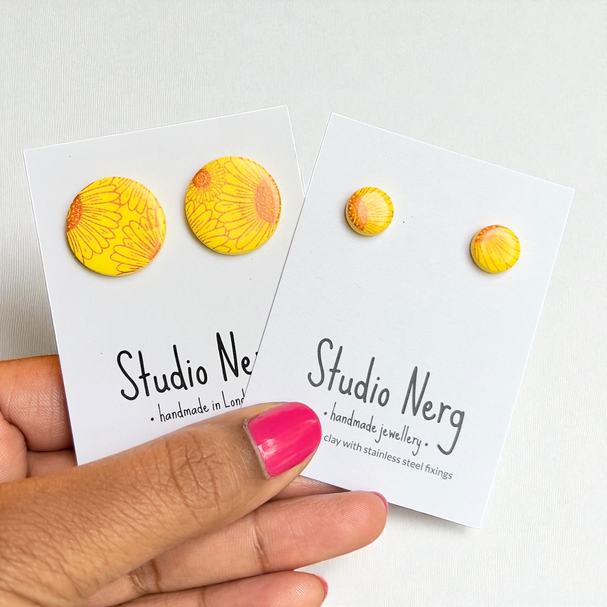 Yellow Sunflower Print Studs