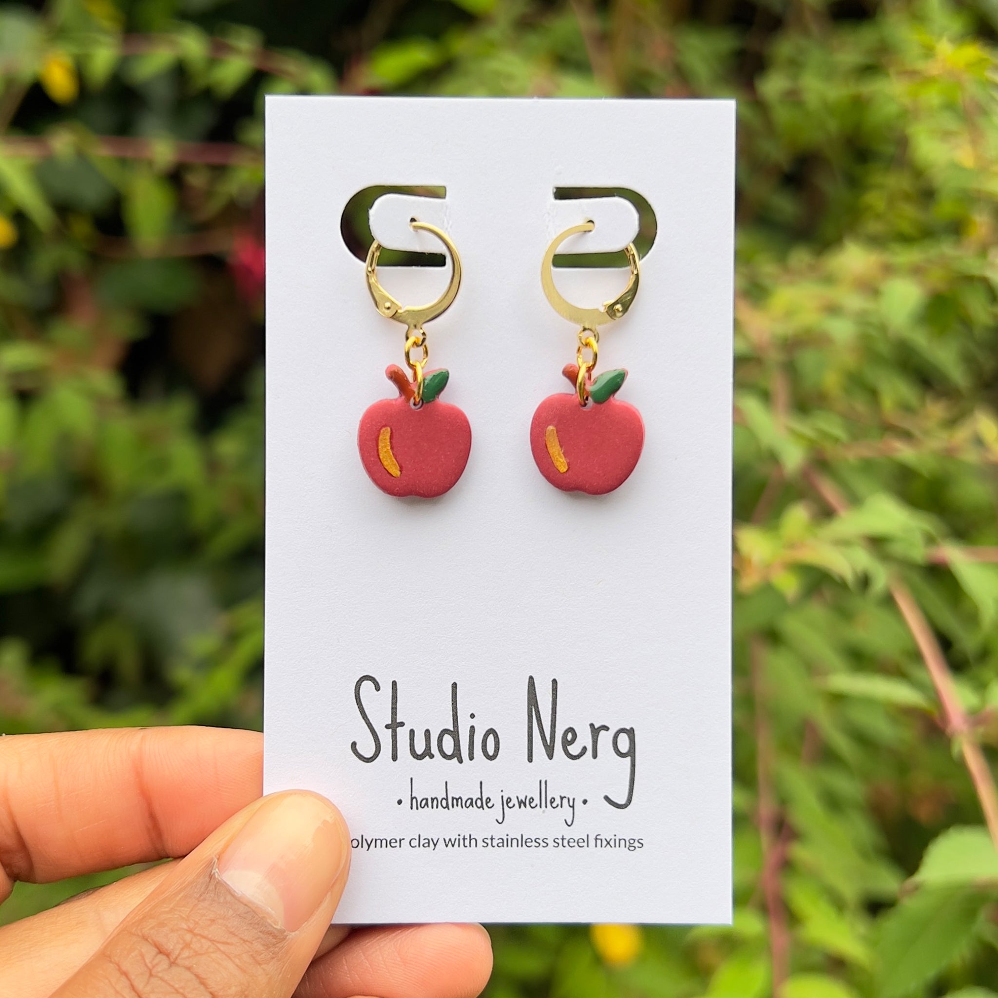 Red Apple Charm Huggie Hoops