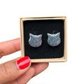Holographic Glitter Black Cat Studs