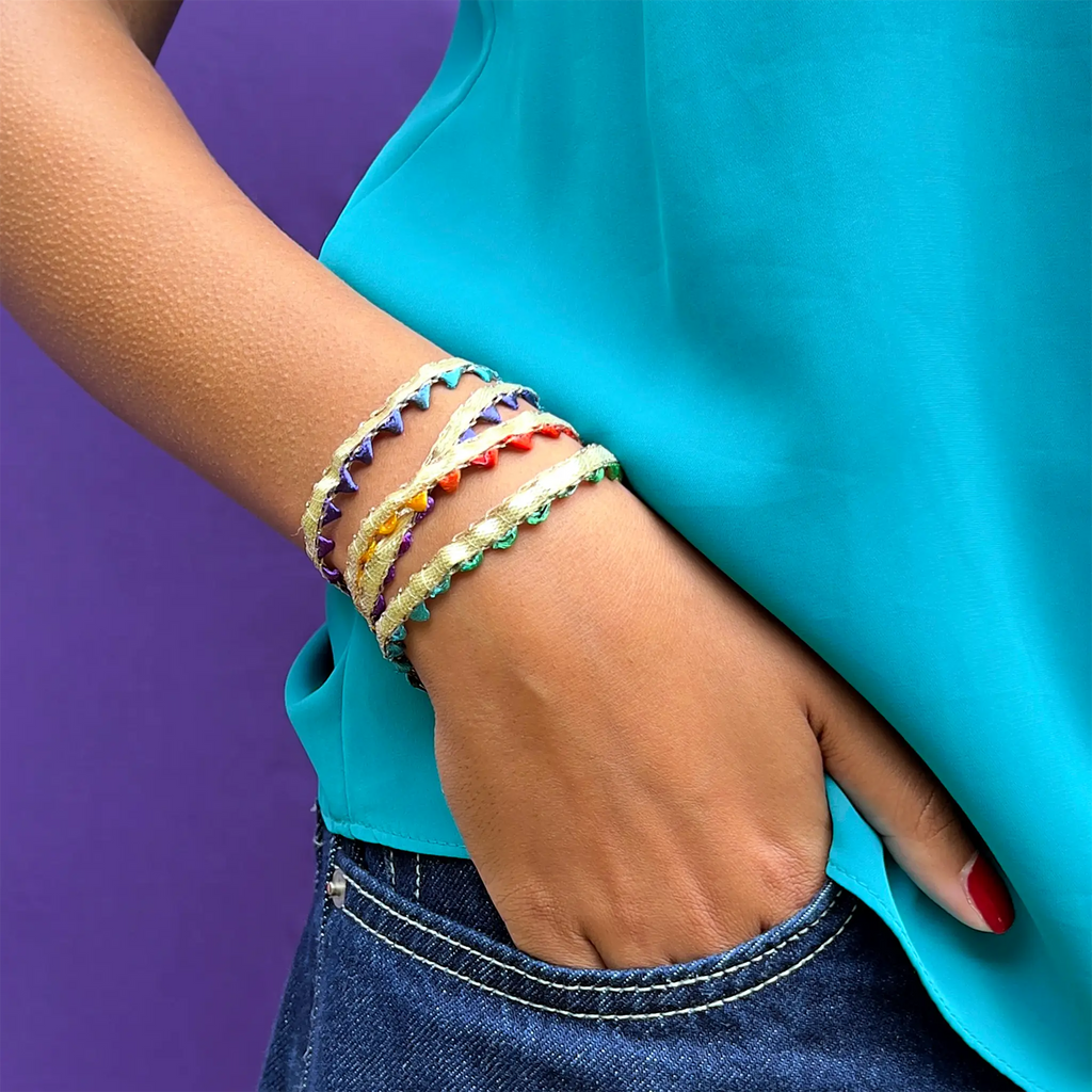 Narrow Rainbow Bunting Bracelet | Sari Fabric Bracelet