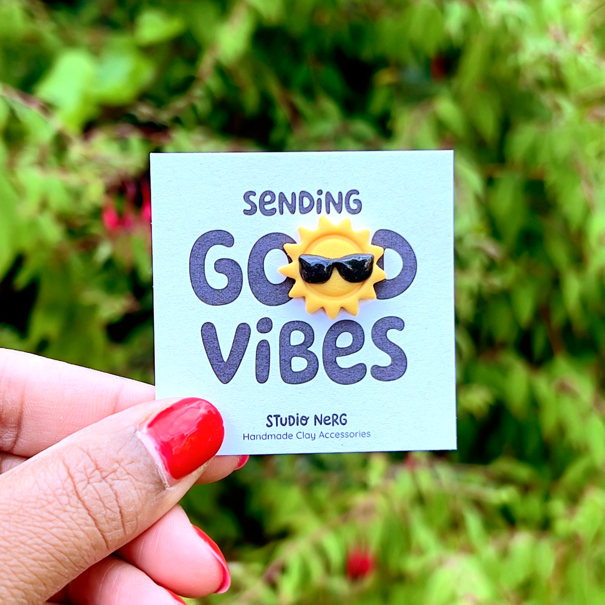 "Sending Good Vibes" Cool Sun Mini Pin