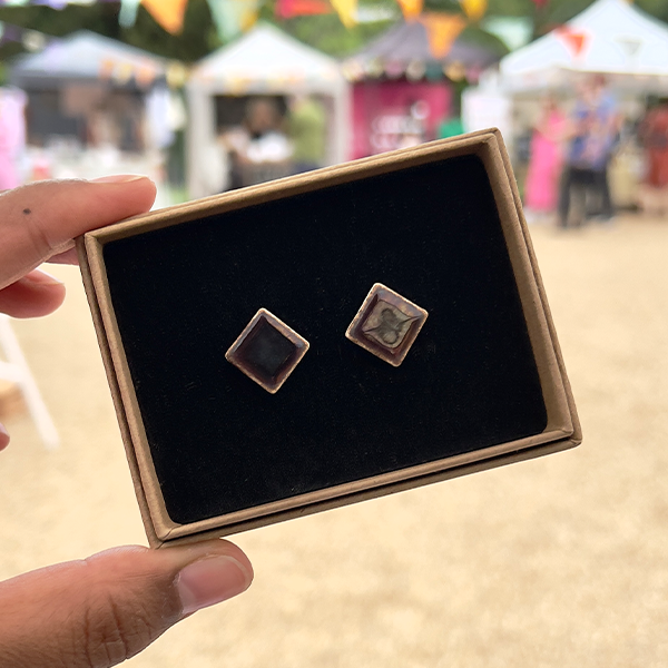 Black Iridescent Studs | Round & Square Ceramic Studs