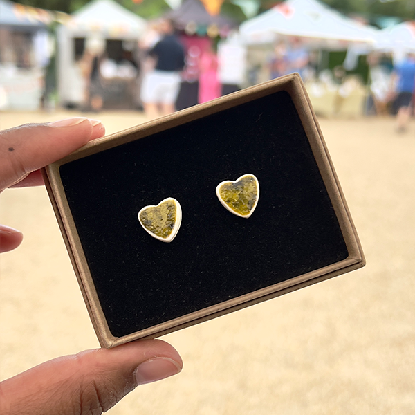 Yellow Crackle Studs | Ceramic Heart Studs