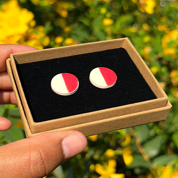 Red & White Split Colour Studs | Round Ceramic Studs