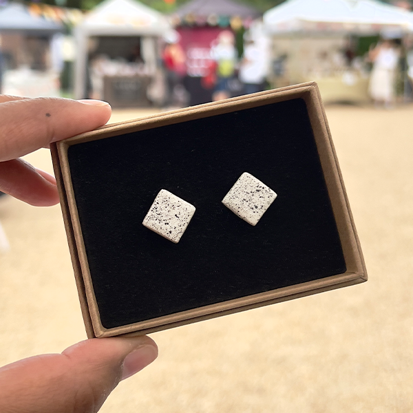 White & Black Speckled Square Studs | Square Ceramic Studs
