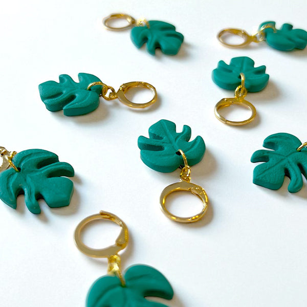 Monstera Leaf Charm Huggie Hoops