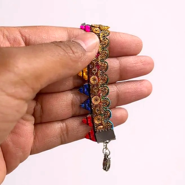 Gold Sequin & Rainbow Bunting Bracelet | Sari Fabric Bracelet