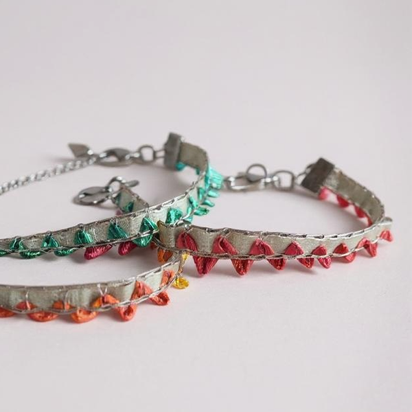 Narrow Rainbow Bunting Bracelet | Sari Fabric Bracelet