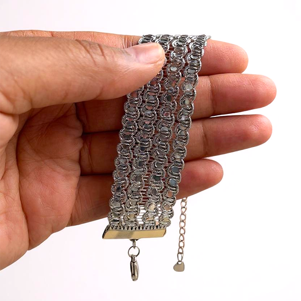Wide Silver Sequin Bracelet | Sari Fabric Bracelet