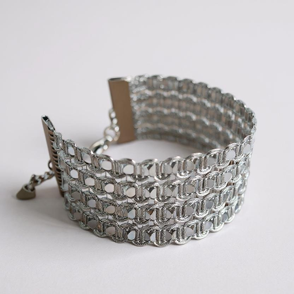 Wide Silver Sequin Bracelet | Sari Fabric Bracelet