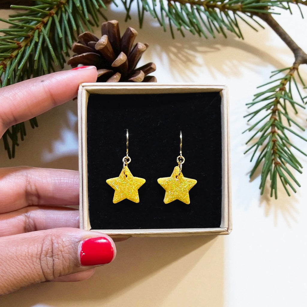 Holographic Glitter Star Huggie Hoops | Gold or Silver