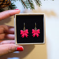 Red Bow Huggie Hoops | Gold or Silver