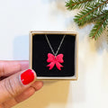 Red Bow Charm Necklace | Gold or Silver
