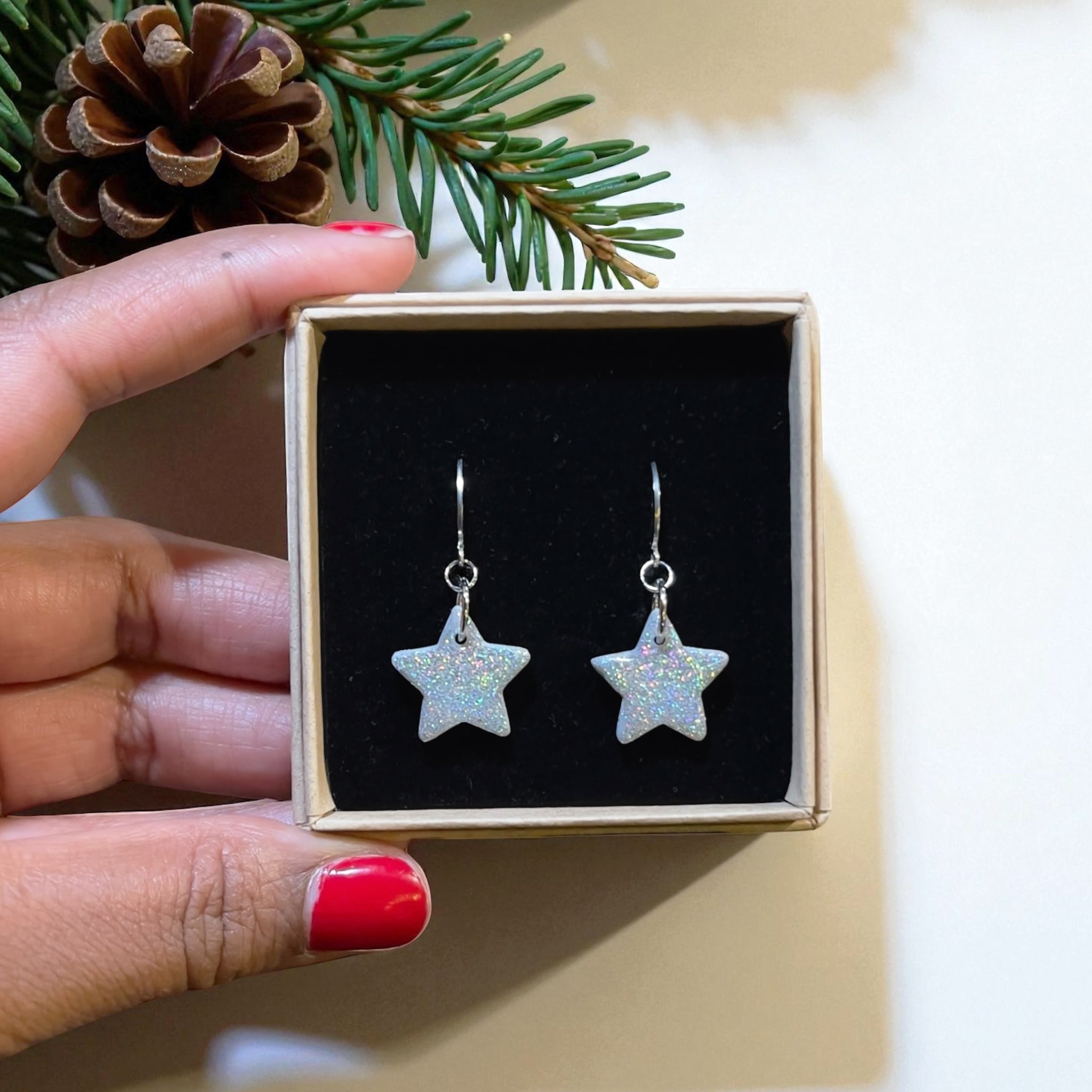 Holographic Glitter Star Huggie Hoops | Gold or Silver