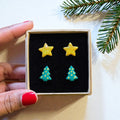 Stars & Trees Christmas Studs Set | Gold or Silver