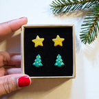 Stars & Trees Christmas Studs Set | Gold or Silver