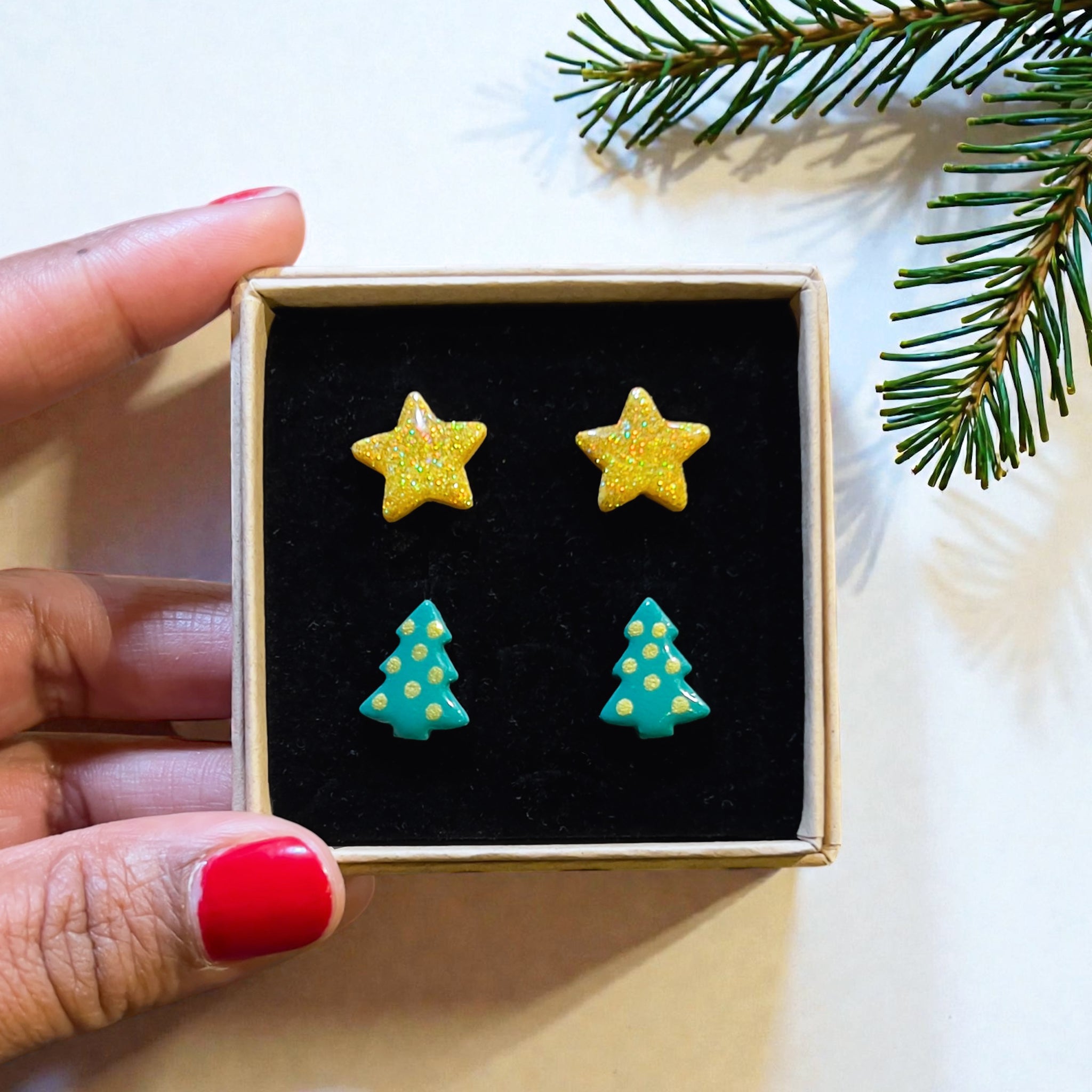 Stars & Trees Christmas Studs Set | Gold or Silver