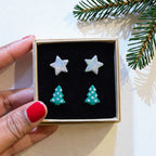Stars & Trees Christmas Studs Set | Gold or Silver