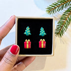 Trees & Presents Christmas Studs Set | Gold or Silver