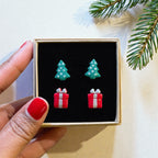 Trees & Presents Christmas Studs Set | Gold or Silver
