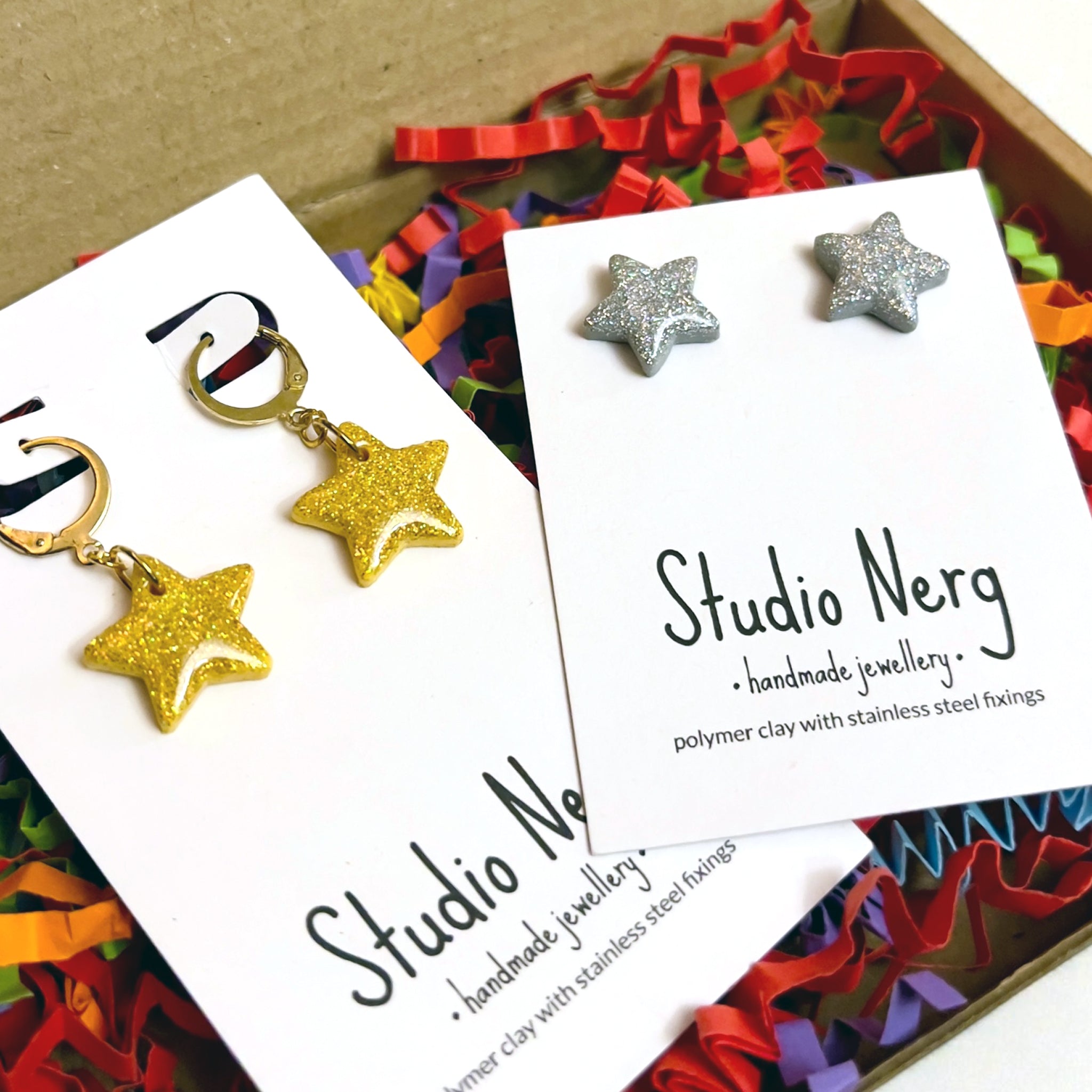 Holographic Glitter Star Huggie Hoops | Gold or Silver