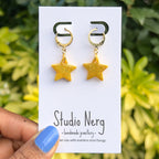 Holographic Glitter Star Huggie Hoops | Gold or Silver