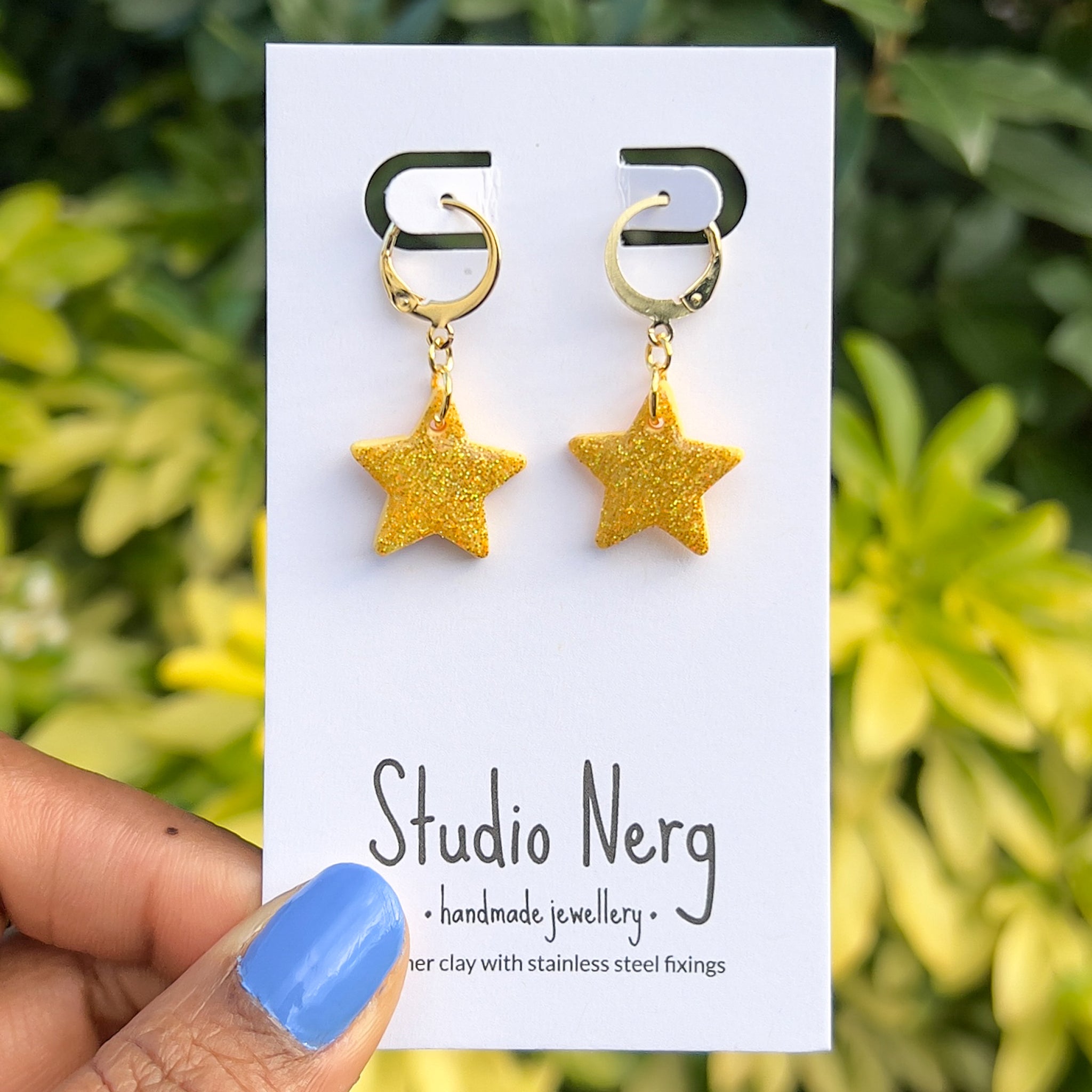 Holographic Glitter Star Huggie Hoops | Gold or Silver