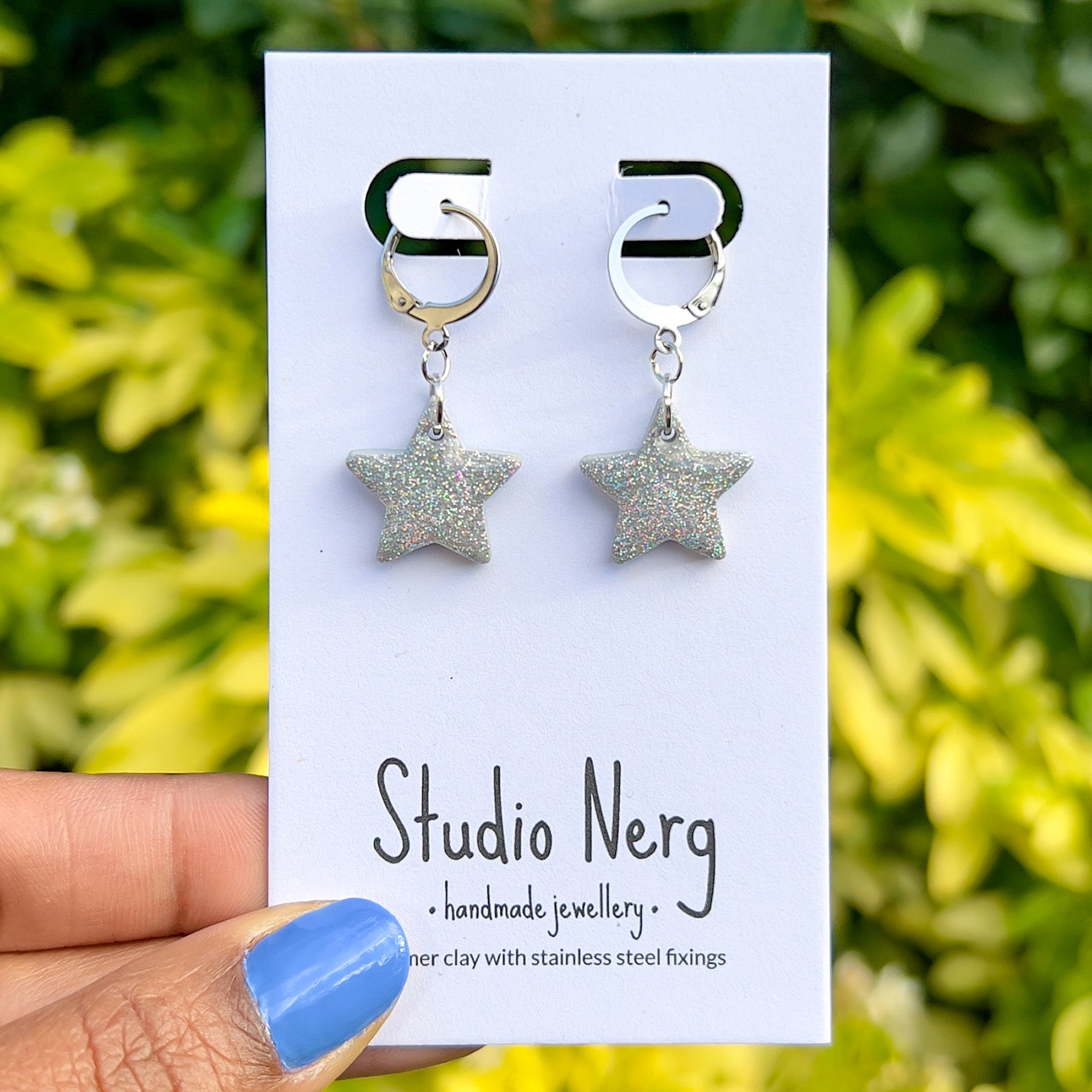 Holographic Glitter Star Huggie Hoops | Gold or Silver