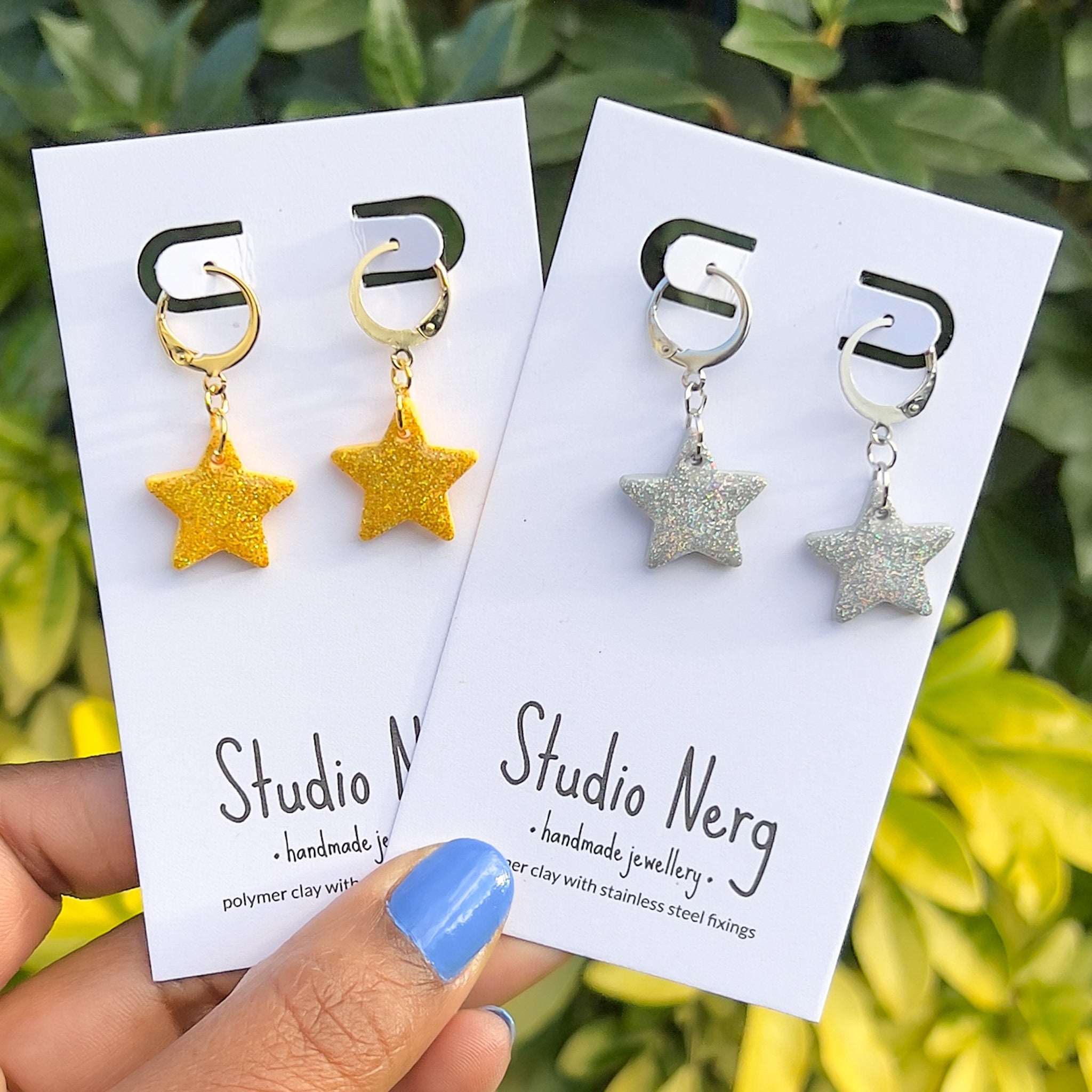 Holographic Glitter Star Huggie Hoops | Gold or Silver