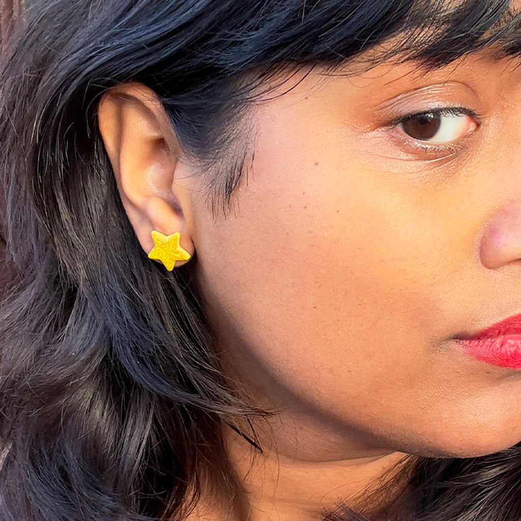 Holographic Glitter Star Studs | Gold or Silver