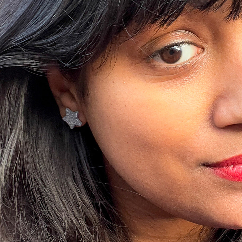 Holographic Glitter Star Studs | Gold or Silver